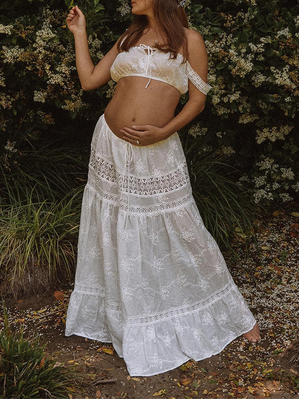 Mumsmode Zwangerchaps Fotoshoot Jurken Boheems 2-in-1 Kanten Koord Ruches Maxi Jurken