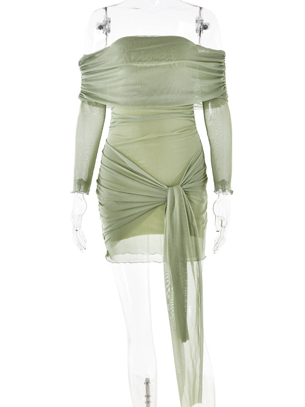 Mumsmode Zwangerchaps Mini Fotoshoot Jurken Elegant Mode Tule Gekreukt Off Shoulder Bodycon Groen
