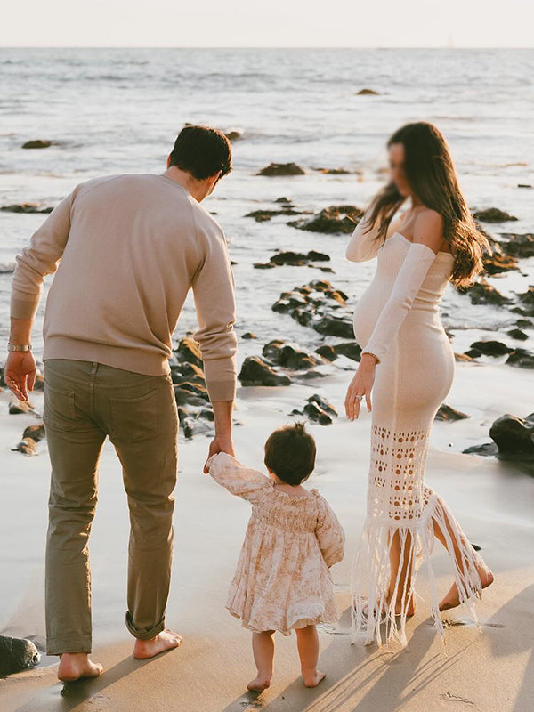 Mumsmode Zwangerchaps Maxi Fotoshoot Jurken Elegant Breien Kwasten Uithollen Bandeau Off Shoulder