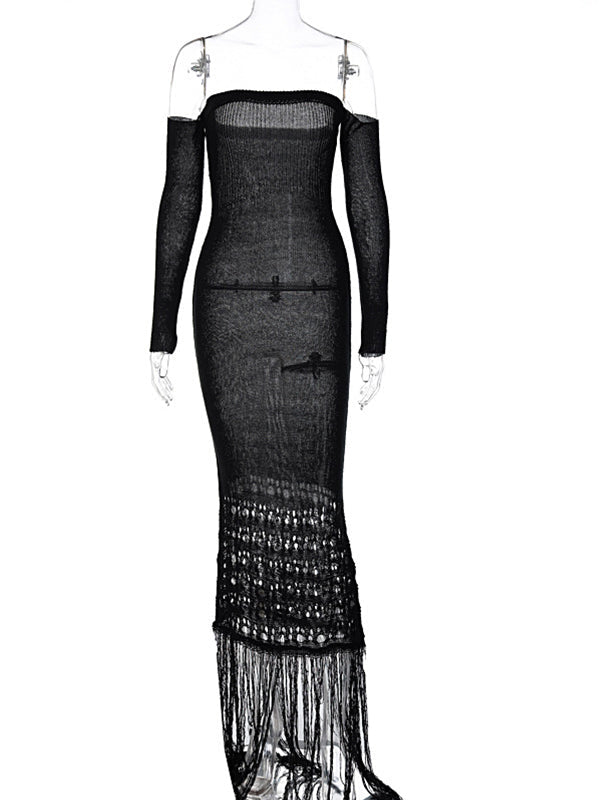 Mumsmode Zwangerchaps Maxi Fotoshoot Jurken Elegant Breien Kwasten Uithollen Bandeau Off Shoulder