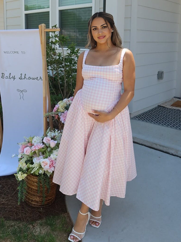 Mumsmode Zwangerchaps Midijurk Retro Gingham Spaghetti Babyshower