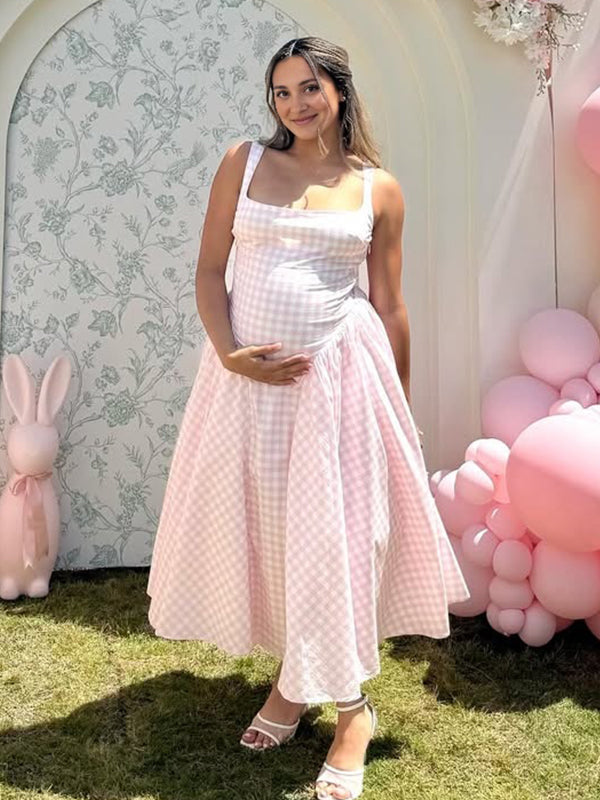 Mumsmode Zwangerchaps Midijurk Retro Gingham Spaghetti Babyshower