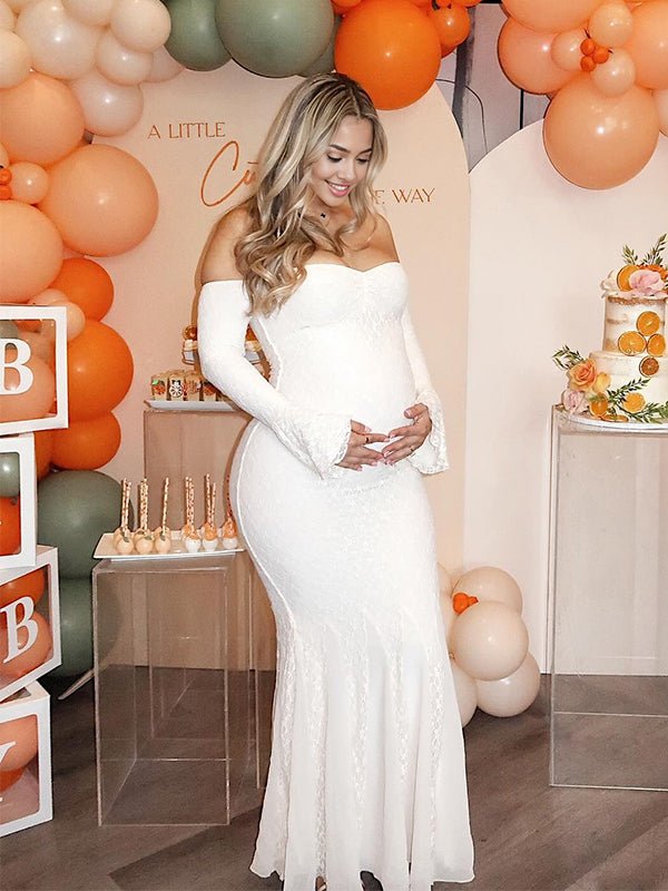 Kanten Off-Shoulder Zeemeermin Babyshower Zwangerschaps Maxi Jurk