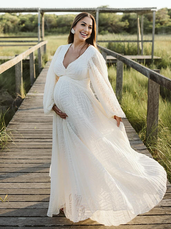 Mumsmode Zwangerschaps Maxi Fotoshoot Jurk Elegant Bruiloft Banket Geplooid Onregelmatig Rugloos