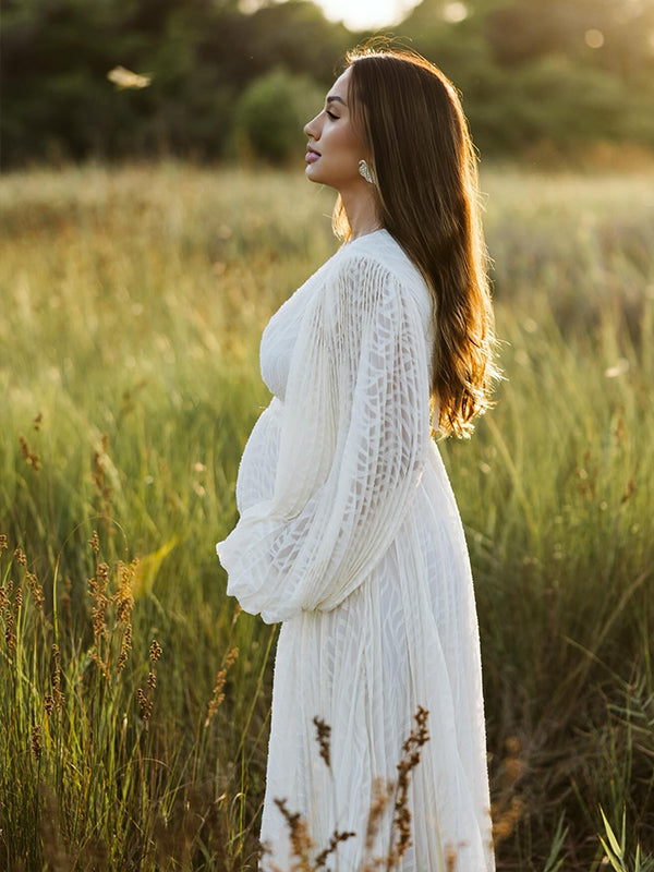 Mumsmode Zwangerschaps Maxi Fotoshoot Jurk Elegant Bruiloft Banket Geplooid Onregelmatig Rugloos