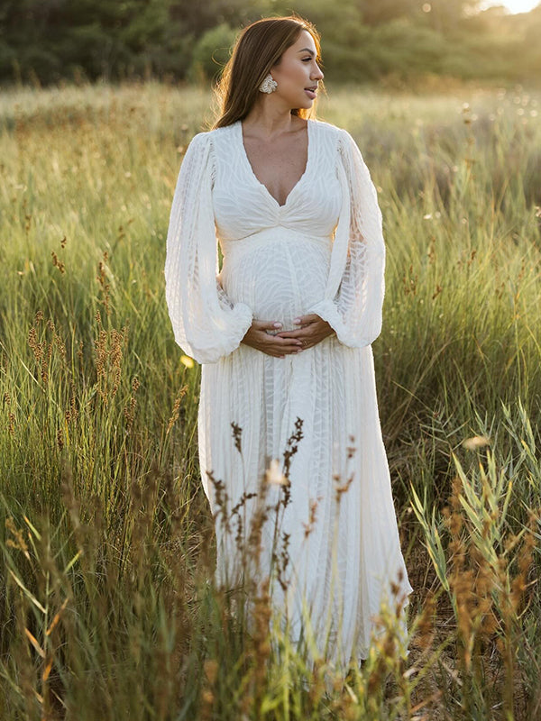 Mumsmode Zwangerschaps Maxi Fotoshoot Jurk Elegant Bruiloft Banket Geplooid Onregelmatig Rugloos