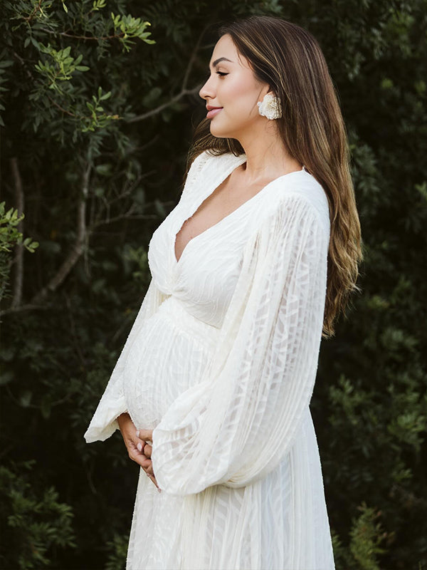 Mumsmode Zwangerschaps Maxi Fotoshoot Jurk Elegant Bruiloft Banket Geplooid Onregelmatig Rugloos