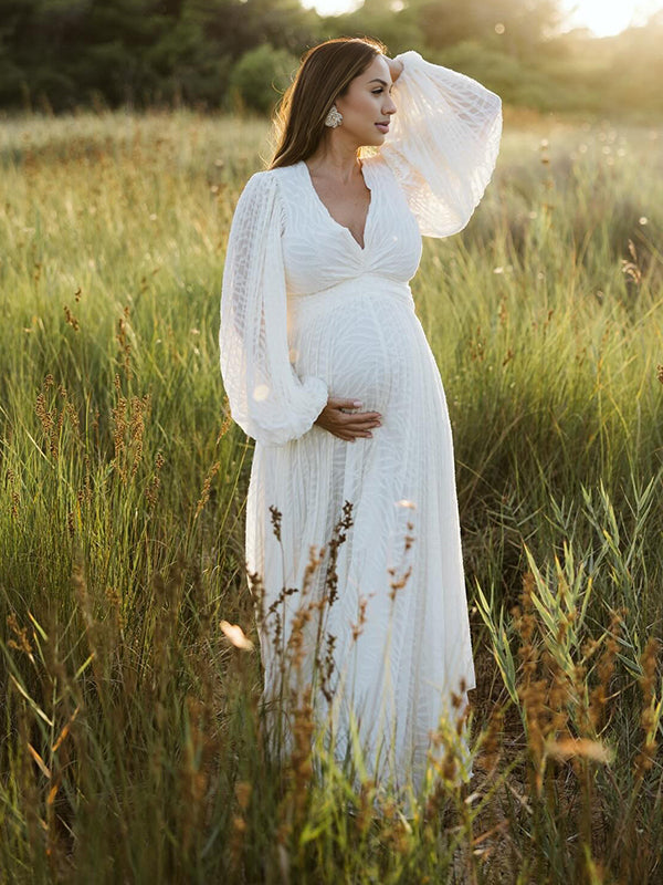 Mumsmode Zwangerschaps Maxi Fotoshoot Jurk Elegant Bruiloft Banket Geplooid Onregelmatig Rugloos