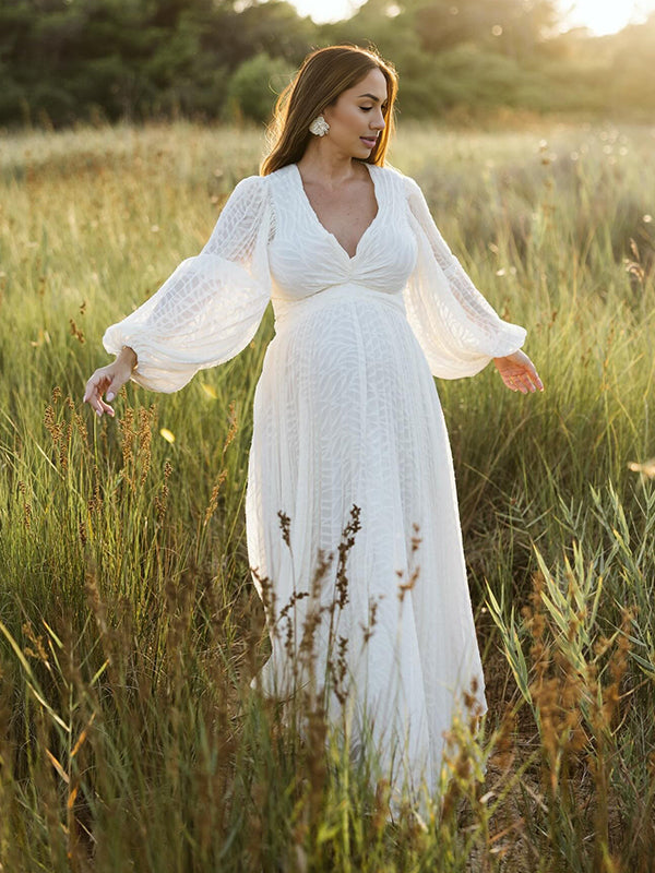 Mumsmode Zwangerschaps Maxi Fotoshoot Jurk Elegant Bruiloft Banket Geplooid Onregelmatig Rugloos