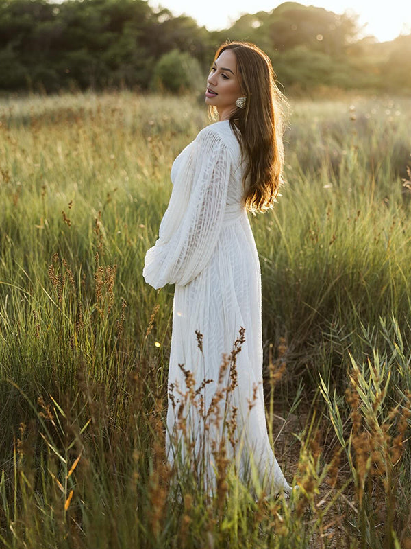 Mumsmode Zwangerschaps Maxi Fotoshoot Jurk Elegant Bruiloft Banket Geplooid Onregelmatig Rugloos