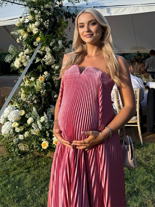 Roze Zwangerschaps Maxi Jurk Geplooid Bandeau Elegante
