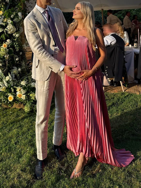 Roze Zwangerschaps Maxi Jurk Geplooid Bandeau Elegante