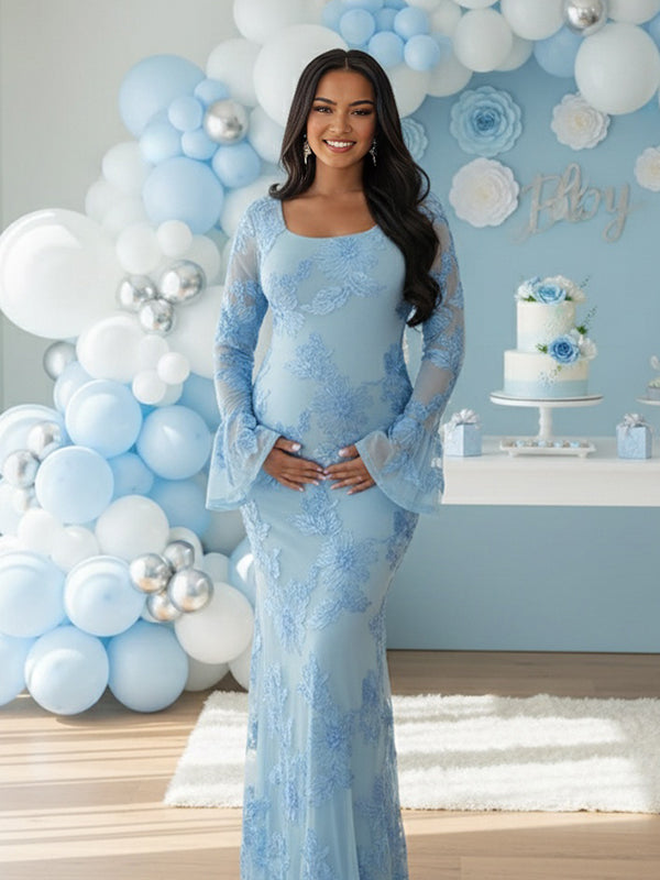 Mumsmode Zwangerschaps Maxi Bodycon Jurk Chique Cocktail Borduursel Bloemenprint Ruches