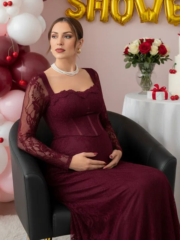 Mumsmode Zwangerschaps Maxi Bodycon Jurk Chique Cocktail Kanten Zijsplit