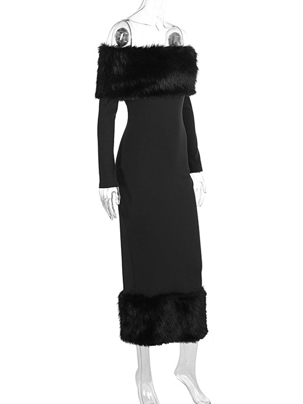 Mumsmode Zwangerschaps Maxi Bodycon Jurk Chique Cocktail Harig Patchwork Off Shoulder