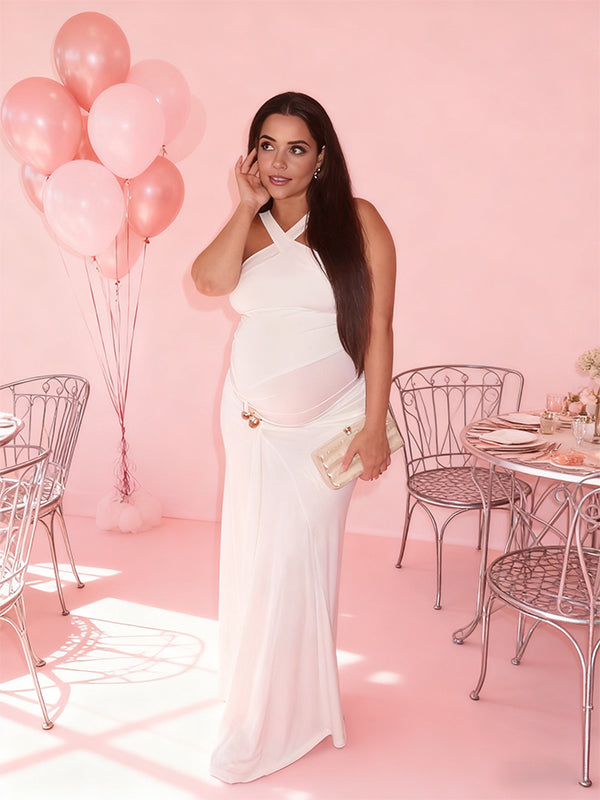 Mumsmode Zwangerschaps Maxi Jurk Geplooid Gesp Bodycon Babyshower