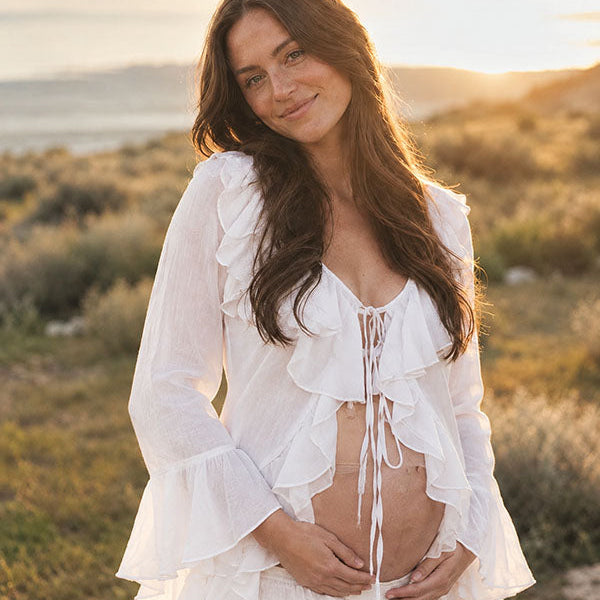Boho Zwangerschaps Set Vetersluiting Crop Top & Midi A-Lijn Rok
