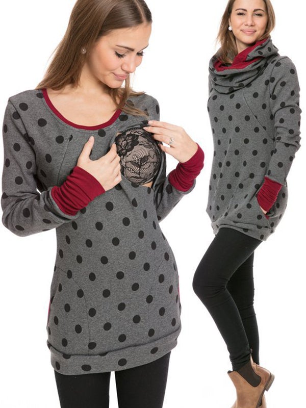 Mumsmode Zwangerchaps Verpleegkundige Sweatshirts Bloemenprint Zakken Rits Voedingskleding Herfst Winter