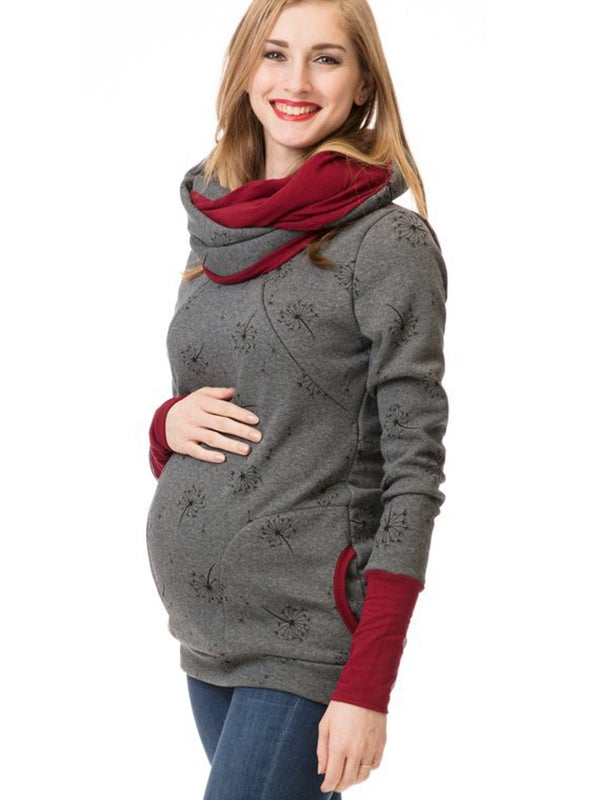 Mumsmode Zwangerchaps Verpleegkundige Sweatshirts Bloemenprint Zakken Rits Voedingskleding Herfst Winter