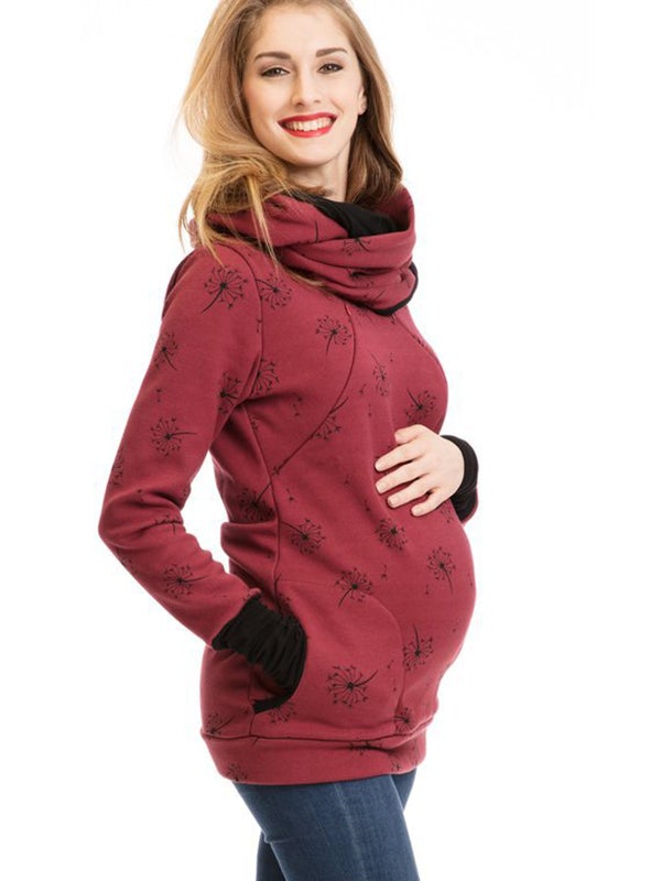 Mumsmode Zwangerchaps Verpleegkundige Sweatshirts Bloemenprint Zakken Rits Voedingskleding Herfst Winter