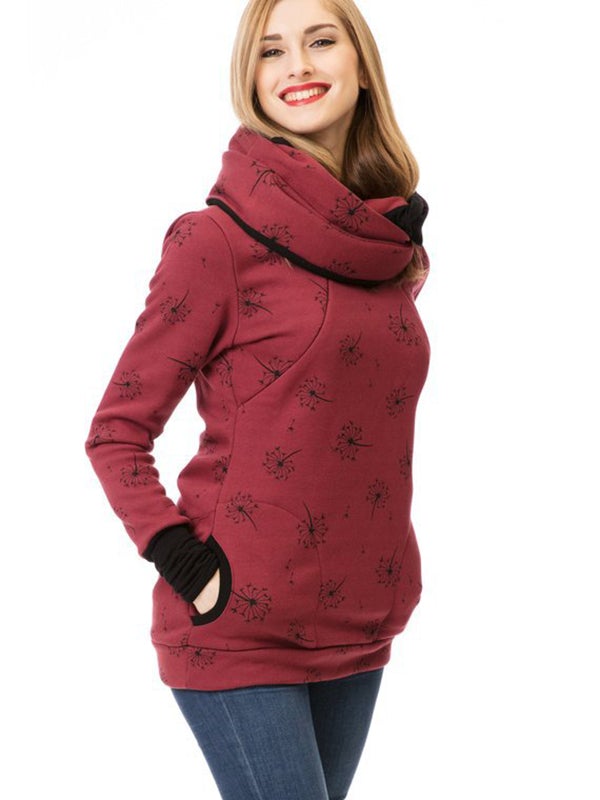 Mumsmode Zwangerchaps Verpleegkundige Sweatshirts Bloemenprint Zakken Rits Voedingskleding Herfst Winter
