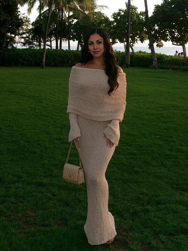 Mumsmode Chique Vakantie Strand Off Shoulder Bodycon Gebreide Maxi Jurk