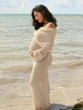 Mumsmode Zwangerchap Bodycon Jurken Elegant Fotoshoot Vakantie Knit harig Gekreukt Maxi Jurken