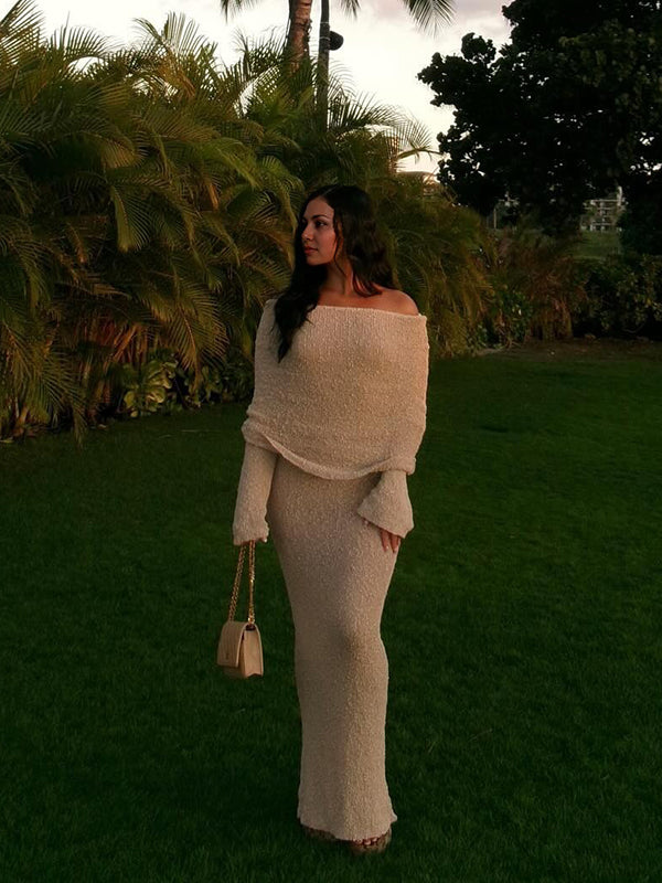 Mumsmode Chique Vakantie Strand Off Shoulder Bodycon Gebreide Maxi Jurk