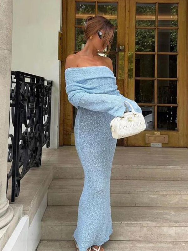 Mumsmode Chique Vakantie Strand Off Shoulder Bodycon Maxi Gebreide Jurk