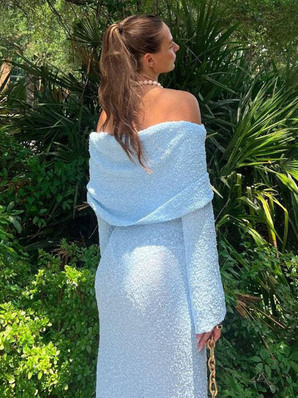 Mumsmode Chique Vakantie Strand Off Shoulder Bodycon Maxi Gebreide Jurk