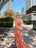 Mumsmode Zwangerchaps Bloemen Jurken Elegant Vakantie Bloemenprint Koord Rugloos Spaghetti Maxi Jurken