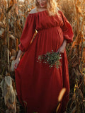 Mumsmode Zwangerchaps  Maxi Fotoshoot Jurken Eenkleurig Gedrapeerd Roest rood