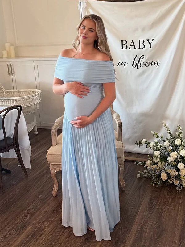 Mumsmode Zwangerchaps Bodycon Jurken Elegant Cocktail Ceremonie Geplooid Off Shoulder Gedrapeerd Maxi Jurken
