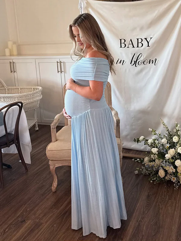 Mumsmode Zwangerchaps Bodycon Jurken Elegant Cocktail Ceremonie Geplooid Off Shoulder Gedrapeerd Maxi Jurken