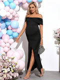 Mumsmode Zwangerchap Speciale Gelegenheden Jurken Elegant Zijsplit Onregelmatig Vlinderdas Bodycon Gekreukt Maxi Babyshower Jurken