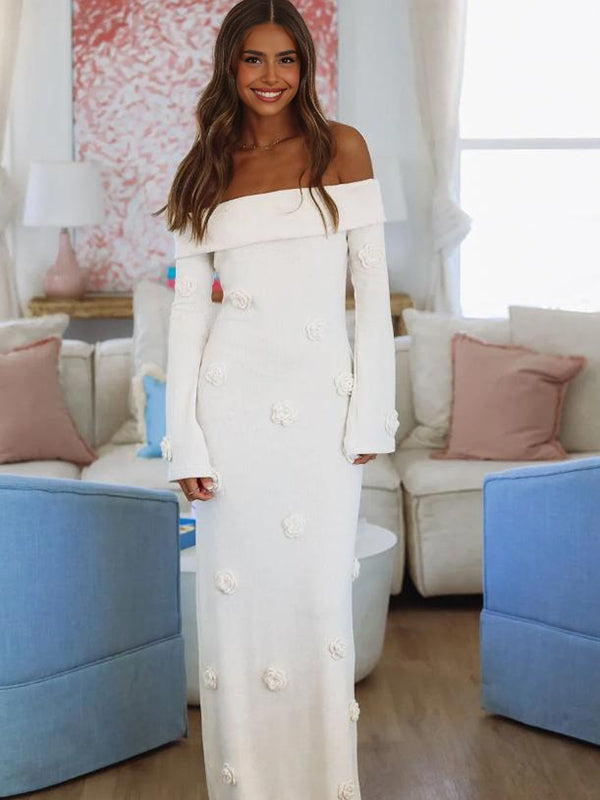 Mumsmode Elegant Ceremonie 3D Bloemen Off Shoulder Zeemeermin Bodycon Maxi Jurk