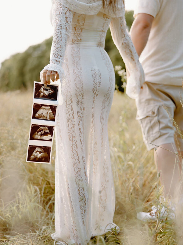 Mumsmode Zwangerchaps Maxi Kantenjurk Off Shoulder Strikdetail Wit