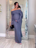 Mumsmode Zwangerchap Speciale Gelegenheden Jurken Elegant Pailletten Bodycon Off Shoulder Maxi Jurken