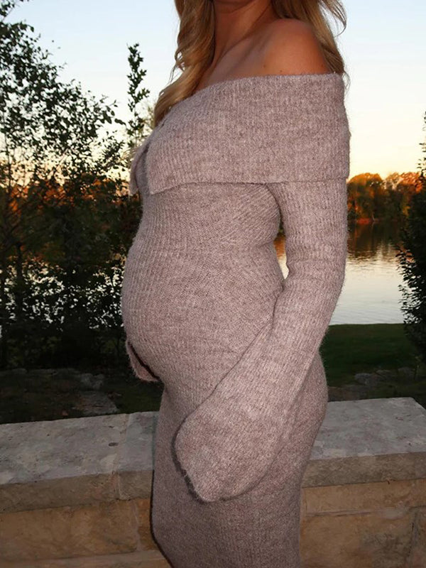 Mumsmode Zwangerschaps Bodycon Jurken Elegant Ceremonie Knit Bezet Off Shoulder Maxi Jurken