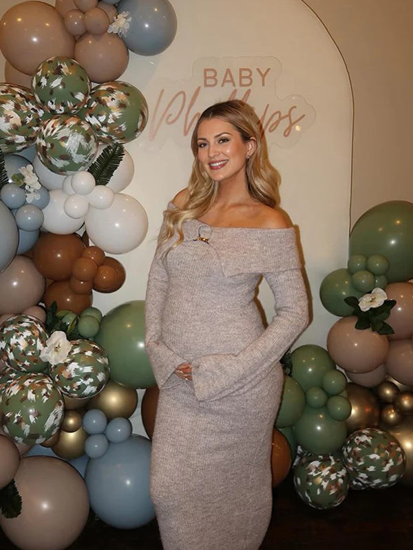 Mumsmode Zwangerschaps Bodycon Jurken Elegant Ceremonie Knit Bezet Off Shoulder Maxi Jurken