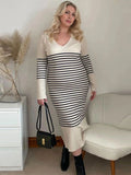 Mumsmode Zwangerschaps Bodycon Jurken Elegant Dagelijks Gestreept Knit Patchwork Maxi Jurken