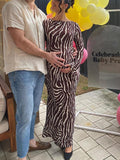 Mumsmode Zwangerschaps Bodycon Jurken Elegant Ceremonie Gestreept Zebraprint Flare Mouw Maxi Jurken