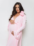 Mumsmode Zwangerchaps Maxi Fotoshoot Jurken Appliques Zijsplit Halternek Flare Mouw Roze