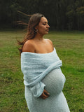 Mumsmode Zwangerschaps Fotoshoot Jurken Elegant Boheems Knit Off Shoulder Harig Maxi Jurken