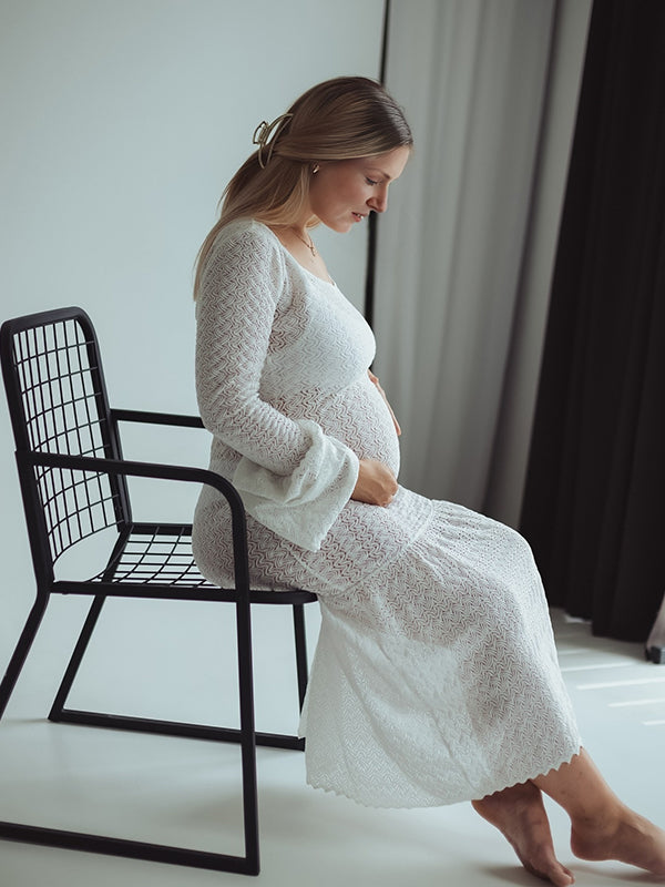 Mumsmode Zwangerschaps Kanten Jurken Elegant Ruches Transparant Fotoshoot Maxi Jurken