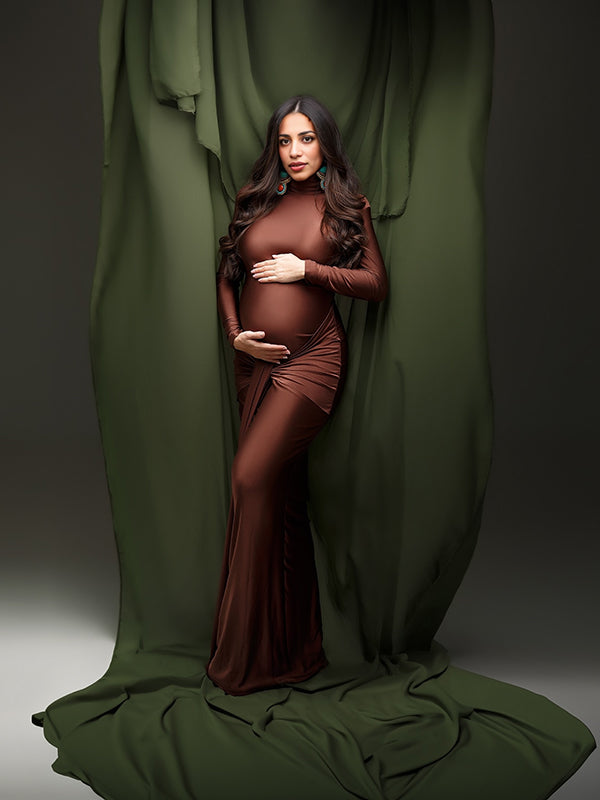 Mumsmode Zwangerschaps Bodycon Jurken Elegant Ceremonie Vlinderdas Gedrapeerd Maxi Fotoshoot Jurken
