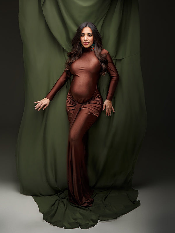 Mumsmode Zwangerschaps Bodycon Jurken Elegant Ceremonie Vlinderdas Gedrapeerd Maxi Fotoshoot Jurken