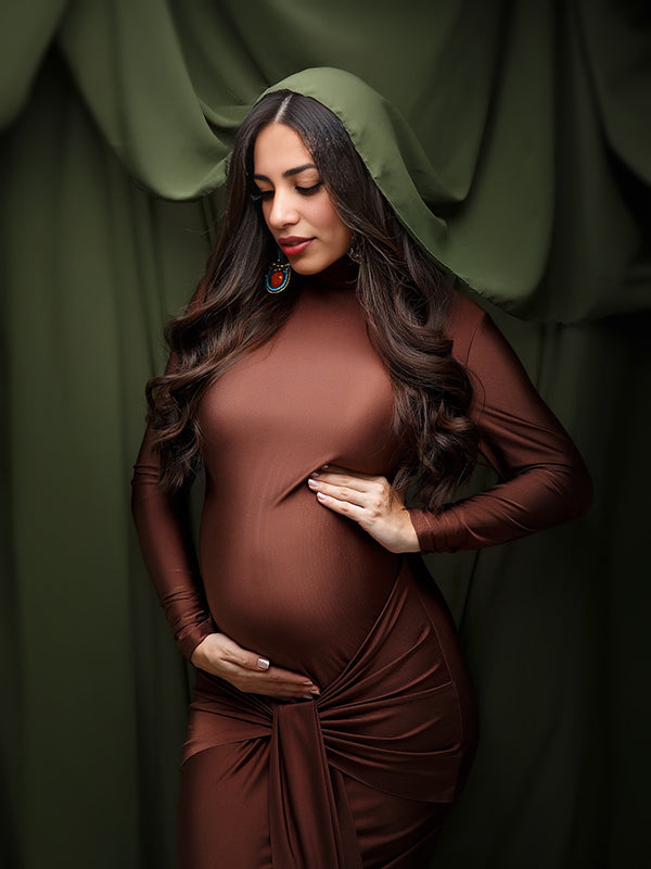 Mumsmode Zwangerschaps Bodycon Jurken Elegant Ceremonie Vlinderdas Gedrapeerd Maxi Fotoshoot Jurken