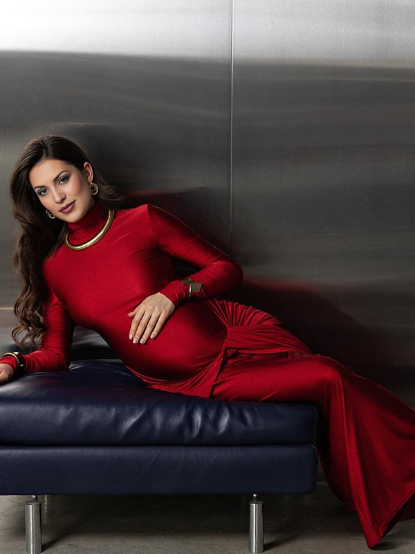 Mumsmode Zwangerschaps Bodycon Jurken Elegant Ceremonie Vlinderdas Gedrapeerd Maxi Fotoshoot Jurken