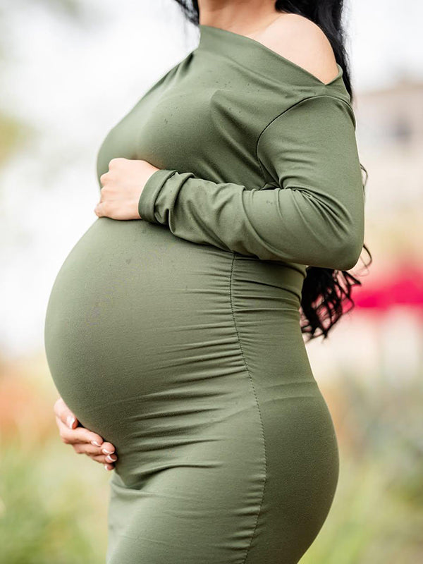 Mumsmode Zwangerchaps Maxi Wikkel Jurken Elegant Gekreukt Zeemeermin Legergroen